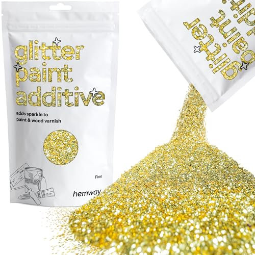 Hemway Glitter Paint Additive - Sand Gold | Fine Metallic Flakes for Adding Sparkle to Paints & Wood Varnish | Add to Emulsion, Acrylic & Latex for Indoor Sparkly Walls | 100 g