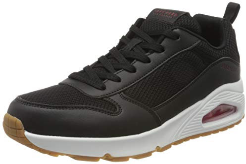 Skechers UNO FASTIME, Trainers para Hombre, Black Black Pu Mesh Red Trim Bkrd, 45 EU