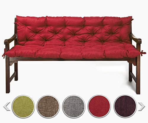sunnypillow Bankauflage für Gartenbank Outdoor - Sitzkissen und Rückenkissen für Bank 130 x 50 x 50 cm - Polsterauflage für Hollywoodschaukel, Gartenschaukelkissen - Gartenkissen, Bankkissen Rot
