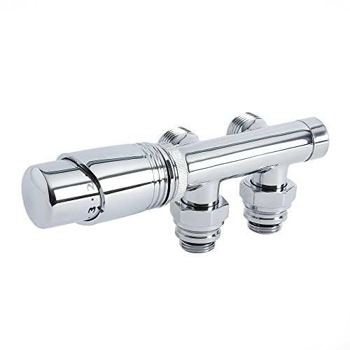 Milano Chrome 3/4 Male Thread H Block Angled Valve TRV Thermostatic Radiator Valve 15mm Adapters