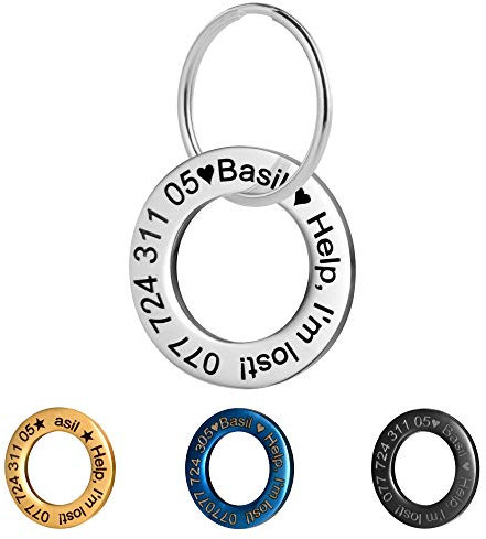 LYL Hundemarke für aus Edelstahl mit tiefer Gravur vorne und hinten, Ringform (Silber, S)