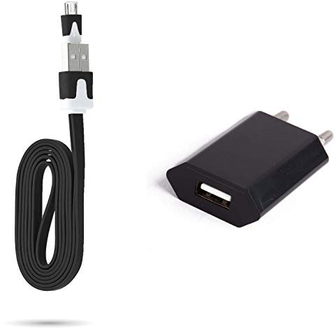 Cable Noodle 1m Chargeur + Prise Secteur pour WIKO View 4 Smartphone Micro USB Murale Pack Universel Android (Noir)