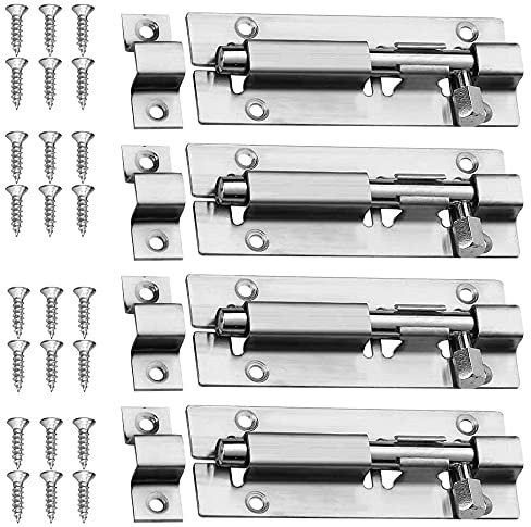 Stainless Steel 4 Pack Sliding Door Lock with Screws - 3 Inch Barrel Bolt Latch Slide for Home Yard Garden