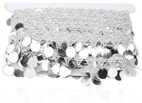 10 Yards Bauchtanzgürtel Paillettenband Trim, Damen Bauchtanz Gürtel, Bauchtanz Quaste Gürtel Für Kleidung Kleid Dekorationen Hochzeit DIY Brautstrauß(Silber)