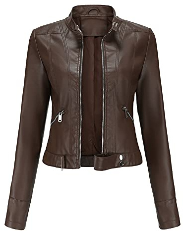 YFFUSHI Damen Kurze Lederjacke Blouson aus Kunstleder Bomberjacke Casual Mit Reißverschluss Coat