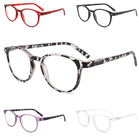 Yuluki 5er-pack Lesebrille Rund für Herren Damen Retro Komfortabel Brille Super Lesehilfe Federscharniere 3.0