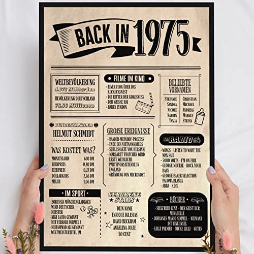 50 Geburtstag Geschenk, Alte Zeitung Holzbild Back in 1975 Vintage personalisierbar zum Hinstellen/Aufhängen opt. beleuchtet, 50 Geburtstag Frau, 50 Geburtstag Mann, 50. Geburtstag, 50 Geburtstag Deko