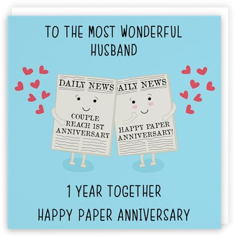 Hunts England - Husband 1st Anniversary Card - Fun Cute Anniversary Card - 1 Year Together - Happy Paper Anniversary - Iconic Collection