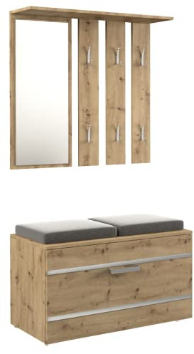 ADGO Ensemble de Meubles de Couloir 3 en 1, armoires, miroirs et cintres et Armoire à Chaussures, Garde-Robe compacte pour Votre entrée - chêne Artisanal - Livraison en 2 Paquets