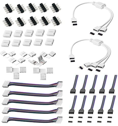 euroharry 44pcs LED Strip Verbinder LED Stripe Verlängerung LED Strip Eckverbinder LED Streifen Befestigungsclips Für 10mm 4 Polig RGB 5050 3528 LED Strip