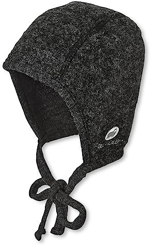 Sterntaler Baby Jungen Häubchen Baby Häubchen Wolle Mütze - Baby Häubchen - aus weicher Merino Wolle mit Bindeband - anthrazit meliert, 45