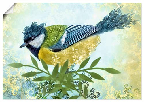 ARTLAND Wanddeko Poster & Kunstdrucke Wandposter Querformat Meise Vogel Ast Blätter Fraktale Farben U3RC