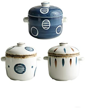 Cutfouwe Pot à ragoût de Style Japonais, Bols Capacité: 500 ML, cuillère en céramique Domestique avec Couvercle, Soupe de nid d'oiseau braisé Double Couvercle, Type d'oreille Double,D1,500ml