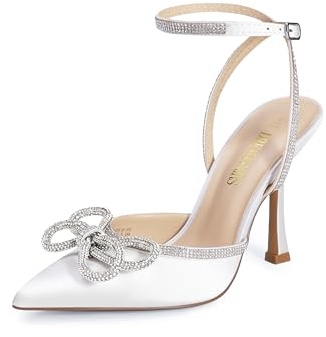 Dream Pairs Donna Alto Punta Chiusa Strappy Bow Tacchi, Bianco, 42 EU