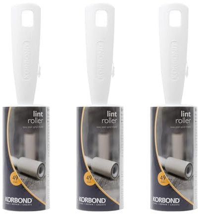 Korbond 3 Pack Lint Rollers – 147 Sticky Easy to Peel Paper Sheets - Suitable for ALL FABRIC TYPES White