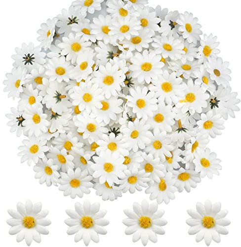 ZoZoMaiy 100 Stücke Seide Gänseblümchen Blütenköpfe 4cm Weiß KüNstliche Blumen KöPfe Seidenblumen DIY Kranz Tiara Craft für Hochzeit Festliche Party