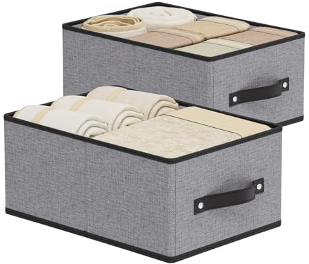 YheenLf 2 Stück Aufbewahrungsbox Stoff,Aufbewahrungskorb,Grau,33×23×14cm | Faltboxen mit Griffen,Kleiderschrank Schrank Organizer,Aufbewahrungskörbe,Kleiderbox,Ordnungsboxen,Stoffboxen