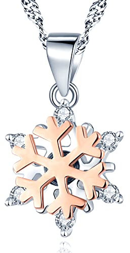 Yumilok Halskette Damen Schneeflocke in 925 Sterling Silber Roségold Zirkonia Damen Halskette Kette mit Anhänger für Kinder