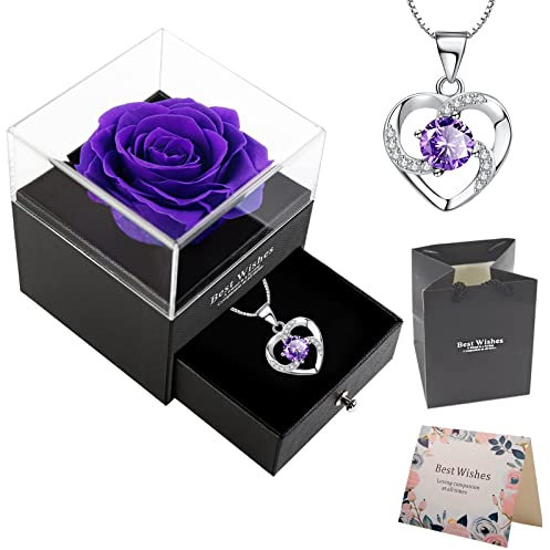 OIOYLEY Rose Eternelle, Vraie Rose éternelle avec Collier pour sa Femme, Maman, Grand-Mère, Amie, pour l'anniversaire Saint Valentin Anniversaire Mariage Noël Fête des Mères Cadeau