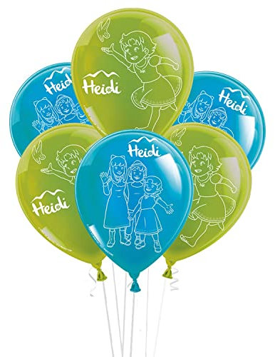 Party Factory `Heidi´ Set aus 10 grünen und blauen Latexballons, Ø25cm, verschiedene Druckmotive, für Luft oder Helium