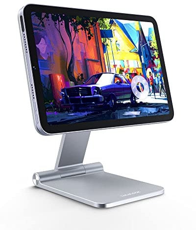 LULULOOK Magnetisch iPad Mini 7 Ständer, Faltbarer Verstellbarer Tragbarer iPad Mini Halterung, 360° Drehbarer Aluminium Tablet Halter für Apple iPad Mini (A17 Pro), iPad Mini 6 (8.3 2021), Silber