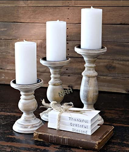 Rustikale Stumpenkerzenhalter aus Holz für Kerzenständer, Bauernhaus, Shabby-Chic-Stil, Zuhause, Wohnzimmer und Neujahr, dekorativ (3 Stück)