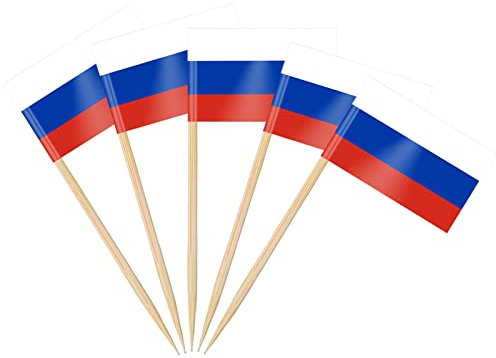 AhfuLife 100 Russia Bandiera Stuzzicadenti Russia da Cocktail, Bandiere Stuzzicadenti per Panini, Cibo, Torte, Frutta, Forniture per Feste, Decorazioni Bar (100 Pezzi, Russia)