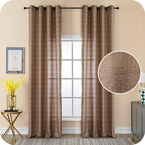 GIRASOLE HOME® Coppia Tende Semi Coprenti Motivo a Righe Tenda per Interni 2 Pannelli con Occhielli (Marrone, 140x285cm)