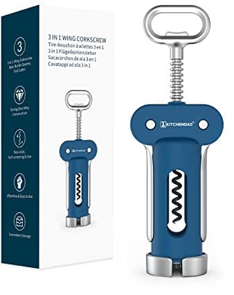 KITCHENDAO 3 in 1 Wine Bottle Opener, Wing Corkscrew with Foil Cutter, Built-in Beer Bottle Opener, Multifunctional Wine Opener with Non-Stick Sharp Screw,Easy to Use, Sturdy Durable Manual Corkscrew