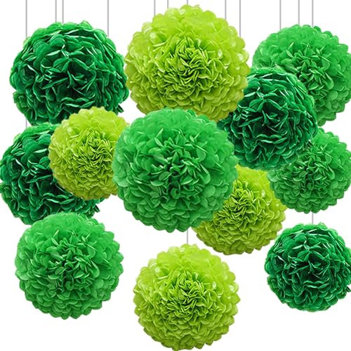 CC wonderland zone 12 Stück Grün Seidenpapier Pompons,Papier Pom Poms Seidenpompons für Party Deko,St. patrick's day Deko