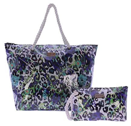 FOR TIME, Bolso lona mujer cubierto - Bolso playa mujer - bolso mujer - the tote bag beach - incluye Bolso playa con bolso de mano verano mediana para mujer de lona para la playa viaje, Animal Print