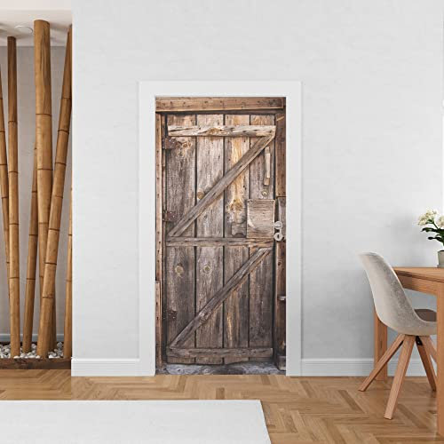 Sticker mural Porte Trompe l'Oeil - Sticker porte Vieux Bois Trompe l'Oeil - Autocollant mural décoration - Autocollant Porte - Poster de Porte - Stickers Muraux (63x205 cm)