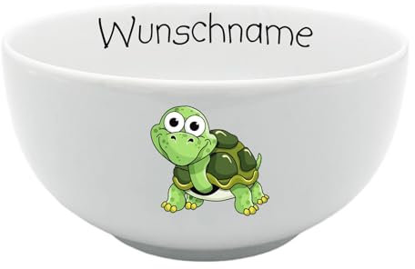Doriantrade Müslischale Kinder Porridge Schale Porzellan personalisierbar mit Wunschname Name Kindergeschirr mit Namen personalisiert (Schildkröte)