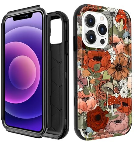 Pegmode for iPhone 13 Pro Case - Heavy Duty Protective Designer Mushroom Flower Cute Cartoon Hard Shockproof Bumper Phone Cases for Apple iPhone 13 Pro for Girly Women Men Girls Boys Teens