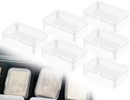 KAPSING 6 Stück Klein Plastikbox, Transparent Kunststoff Aufbewahrungsbox, 7.5 * 5 * 2.1cm Mini Leere Boxen mit Deckel für Kleinen Gegenständen, Perlen, Schmuck