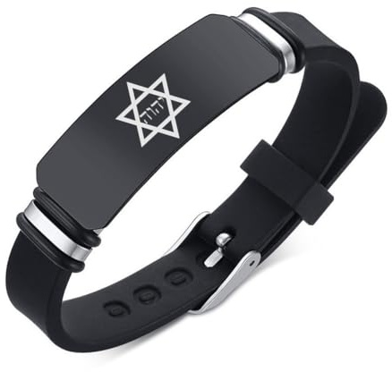 KBNSUIAN Einstellbare Judentum Hexagramm Hebräischer Name Gottes Segen Silikon Armband, Jüdischer Stern von David Jahwe Yhvh Tetragrammaton Göttlicher Schutz Armreif