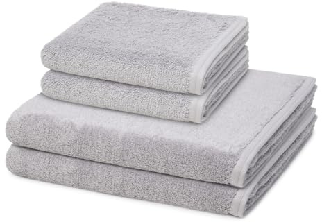 Vossen - 4 teiliges Frottier-Set - Vegan Life (2 X Handtuch 2 X Duschtuch im Set) - 580 g/m2 - Baumwolle - Frottee - saugstark - weich und flauschig - Shadow