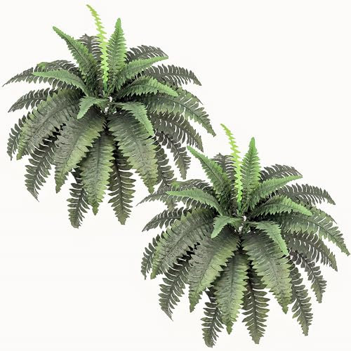 Juecao Künstlicher Farn für den Außenbereich, 83,8 cm, künstliche Boston-Farne, große künstliche Farne, für Veranda, Hallen, Innenräume, Gärten, Kirchen, Fensterkasten, Dekoration, 2 Stück