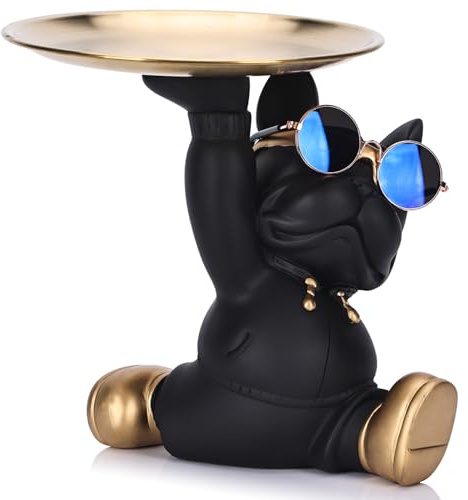 Bulldoggen-Tablett, Statue und Skulptur, Schlüsselhalter, französische Bulldogge, Aufbewahrung, Süßigkeitenschale, moderne Schlüsselschale, kühles Büro, Schreibtisch