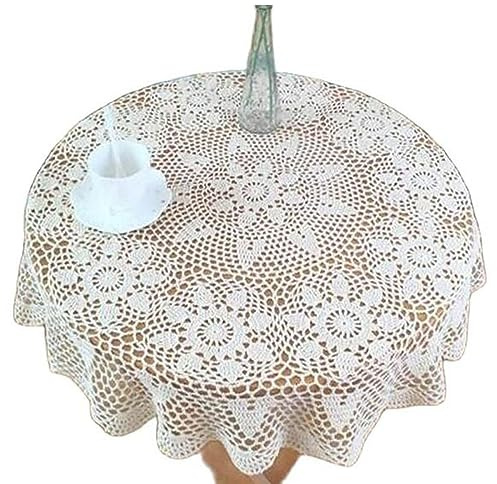 DANETI Runde handgefertigte Tischdecke mit Blumen, gehäkelt, für Küche, Kaffee, Tee, Party, Heimdekoration, 80 cm, Weiß