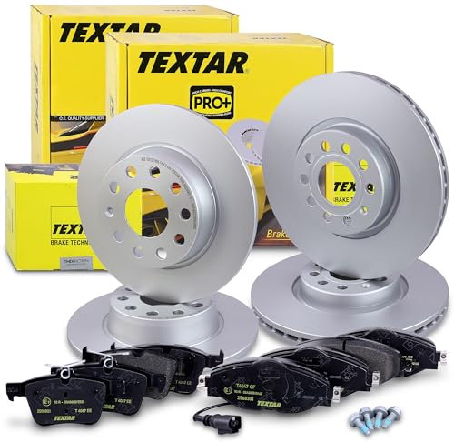 TEXTAR Bremsenset inkl. Bremsscheiben vorne Ø 312 mm innenbelüftet + hinten Ø 272 mm voll und Bremsbeläge vorne + hinten Kompatibel mit AUDI A3, Q2, TT, SEAT LEON, VW GOLF 7, T O U R A N, T-ROC