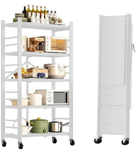 MAGIC SELECT Regal zu Lagern. Modulares Mehrzweckregal. Regal mit Rädern. Klappbares Standregal. Möbel für Küche, Bad, Schlafzimmer, Wohnzimmer mit 5 Ablagefächern.