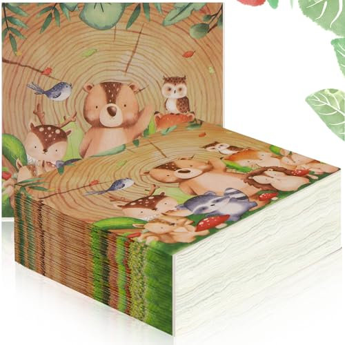 Rierousy 40 Stück Servietten Kindergeburtstag, Waldtiere Geburtstag, Dschungel Servietten Party Animals, Waldtiere Geburtstag Deko für Einweg Servietten Kinder Jungen Mädchen (Stil-A)