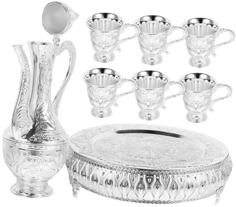Alipis 1 Juego Juego De Té Cafetera Arabe Hervidor De Licores De Tetera Infusor Tetera Árabe Copa De Ofrenda De Plata Jarra Para Servir Vino Tetera De Estufa Taza Antiguo Aleación De Zinc
