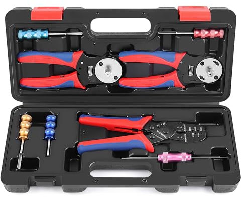 Knoweasy Crimpwerkzeug-Set für Deutsch DT-Steckverbinder: Crimpzange mit geschlossenem Schaft und offenem Zylinder, Deutsch Entfernungswerkzeug, solide und gestanzte Kontakte, Wetter-Packklemmen