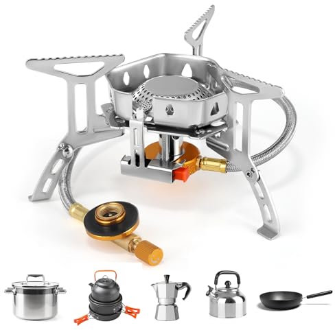 Jalann Camping Gas Stove, Portable Camping Stove Outdoor, 3500W Windproof Fishing Gas Stove with Piezo Ignition, Single Head Camping Gas Burner for BBQ, Hiking, Camping, Trekking, Picnic