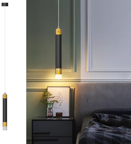 ACMHNC Suspension LED Pile, Lampe Suspendue Rechargeable USB, Suspension Luminaire Moderne Noire or pour Chambre Cuisine, Batterie 4500mAh, Dimmable Tactile, Hauteur Réglable 190cm, 4x33cm