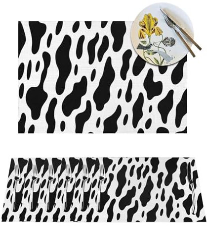 Black Leopard Placemats Set of 1 Heat-Resistant Washable PVC Place Mats Non-Slip Wipeable Vinyl Woven Kitchen Table Mats for Indoor Outdoor Party Dining Table 12x18 Inch