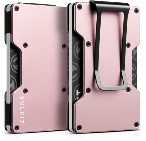 VULKIT Kartenetui Herren oder Damen mit Geldklammer Metall Slim Wallet Kreditkartenetui RFID Schutz Geldbörse Herren Klein für 12–15 Karten, Rosegold
