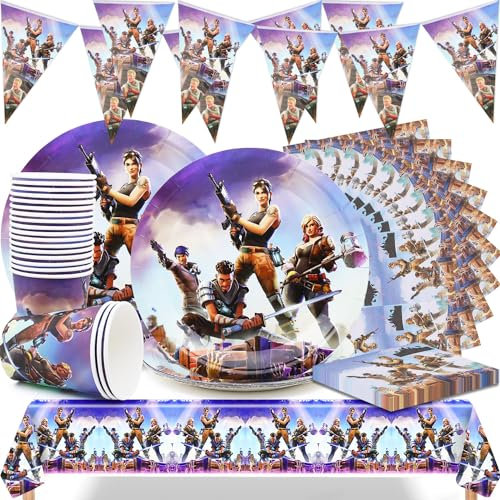 Jeu Vidéo Party Vaisselle 62 Pcs ,Huaxintoys,Jeu Thème Vaisselle,Gaming Party Vaisselle Decoration Table,Jeu Vidéo Vaisselle, Nappe Anniversaire, Serviette Papier, Fanion,Papier Assiette,Papier Tasse